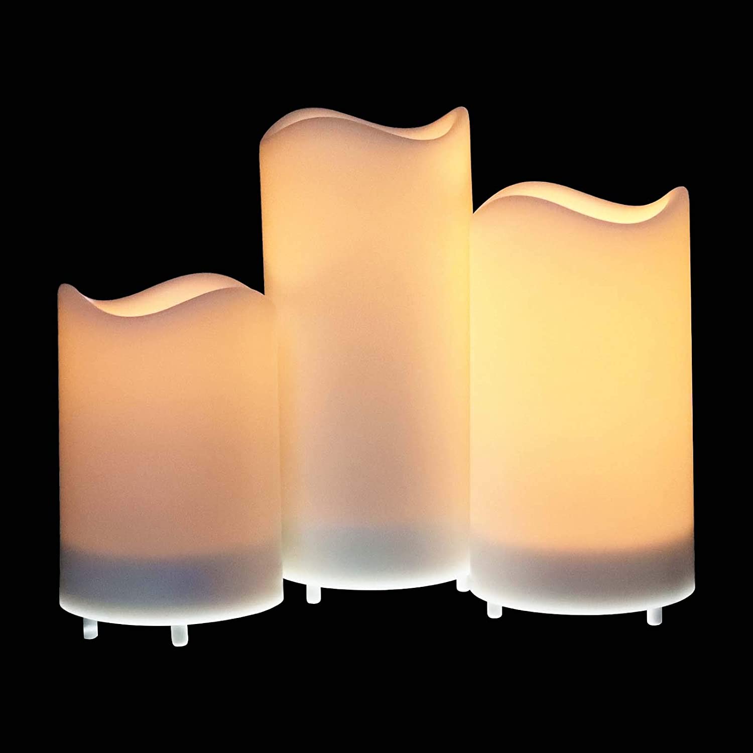 Solar LED Candle with Waterproof Light Sensor Dusk to Dawn on/Off Automatic Operating 3X5 Inch Flameless White Plastic Pillar Candles with Flickering Warm White Light 